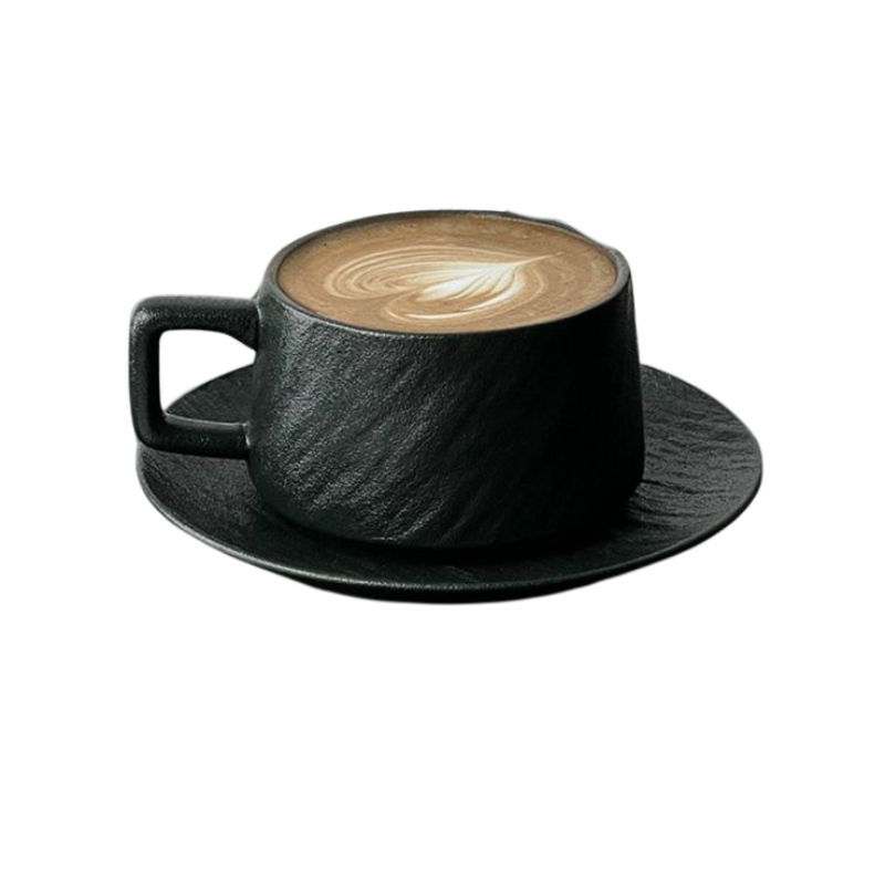 Stone-Pattern Ceramic Coffee Cup & Saucer
