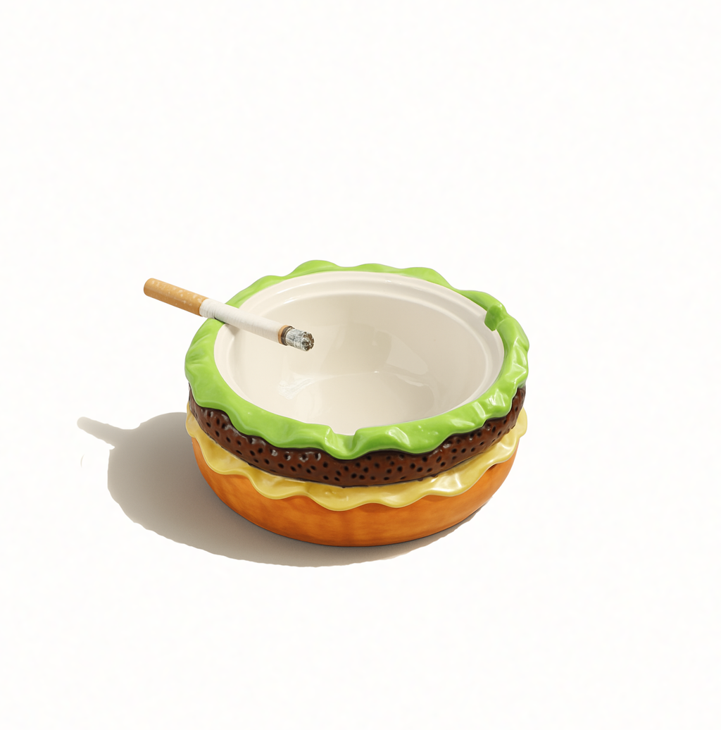Burger Ceramic Ashtray with Lid