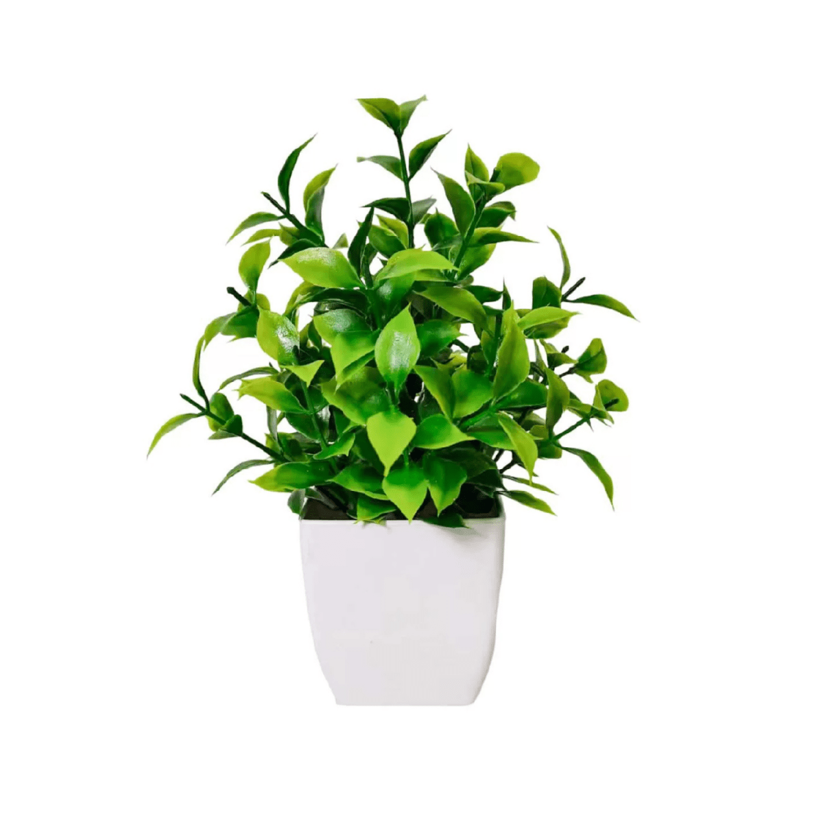 Artificial Green Leaf Plant in White Pot - BAO