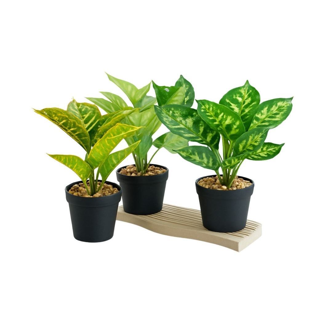 Decorative Potted Plant artificial green leaves black pot - BAO