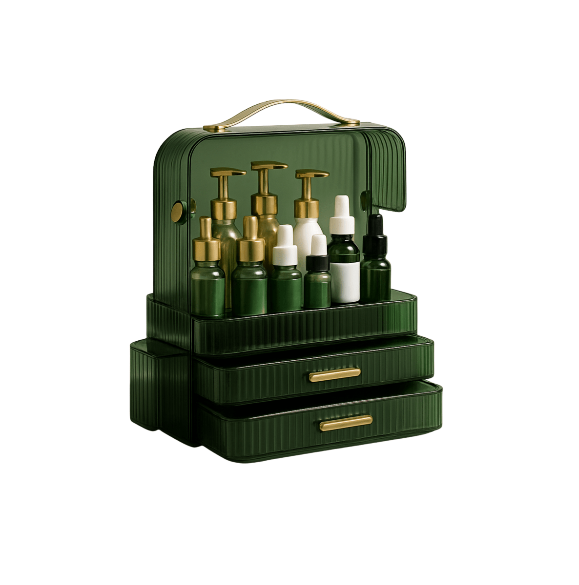 Luxury Skincare & Cosmetics Organizer – Green & Gold - BAO