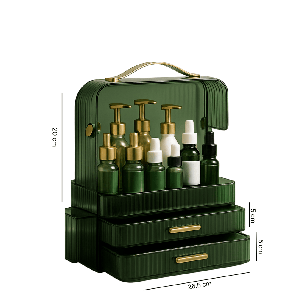 Luxury Skincare & Cosmetics Organizer – Green & Gold - BAO